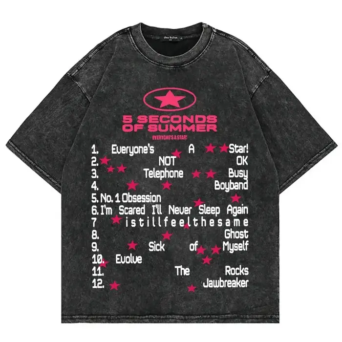 T-shirt oversize délavé 5 Seconds of Summer Everyone's A Star World Tour pour hommes et femmes