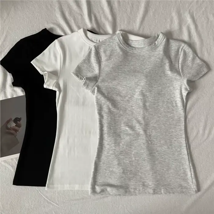 T-shirts en coton rose à col rond pour femmes
