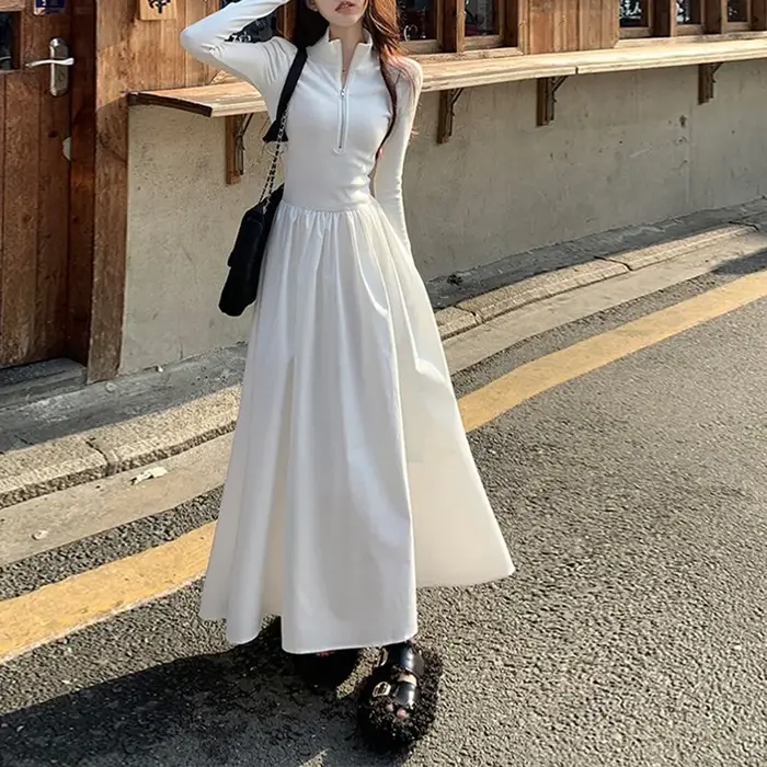 Robe à manches longues et col Polo pour femmes