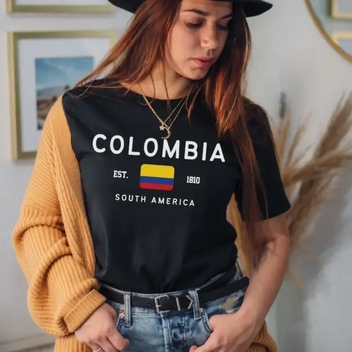 T-shirt Colombie Drapeau Colombien Amérique du Sud Hauts Unisexe Femme Été Manches Courtes Vêtements Streetwear Décontracté