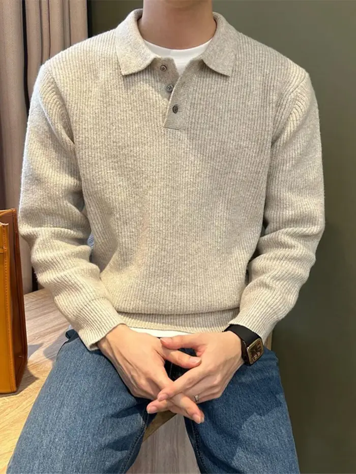 Pull tricoté à col Polo pour homme