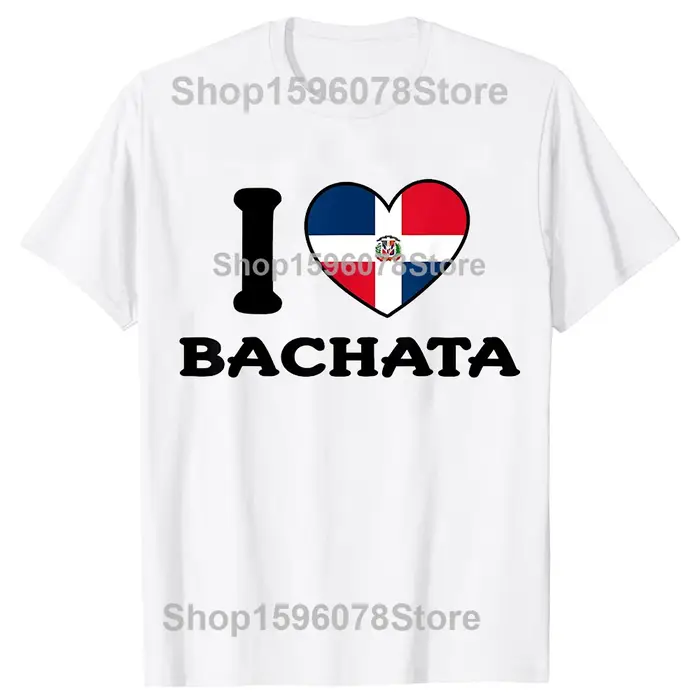 T-shirts graphiques amusants « I Love Bachata » pour hommes, t-shirt décontracté tendance, 100 % cot