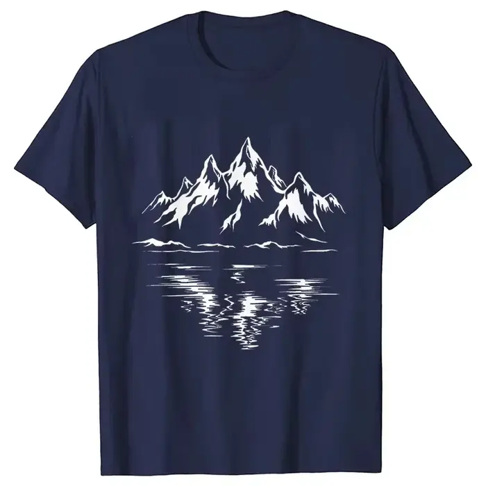 T-shirt 100% coton pour homme avec imprimé montagne, style randonnée intéressant et unique, streetwe
