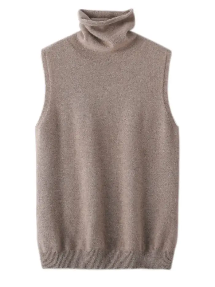 Femmes 100% laine mérinos pulls sans manches col roulé pull gilet