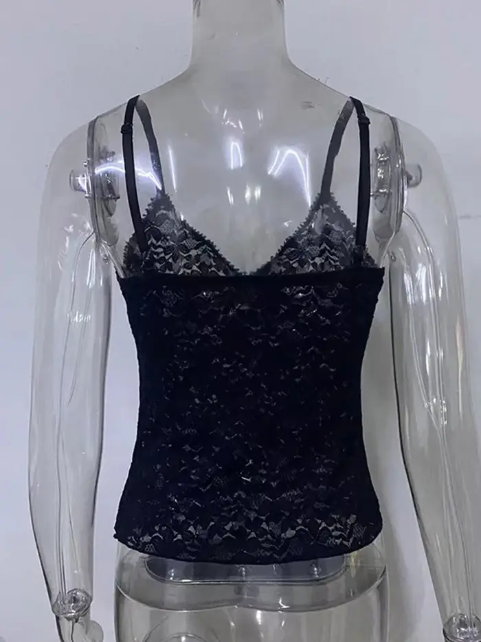 Haut court en dentelle transparente noire pour femme
