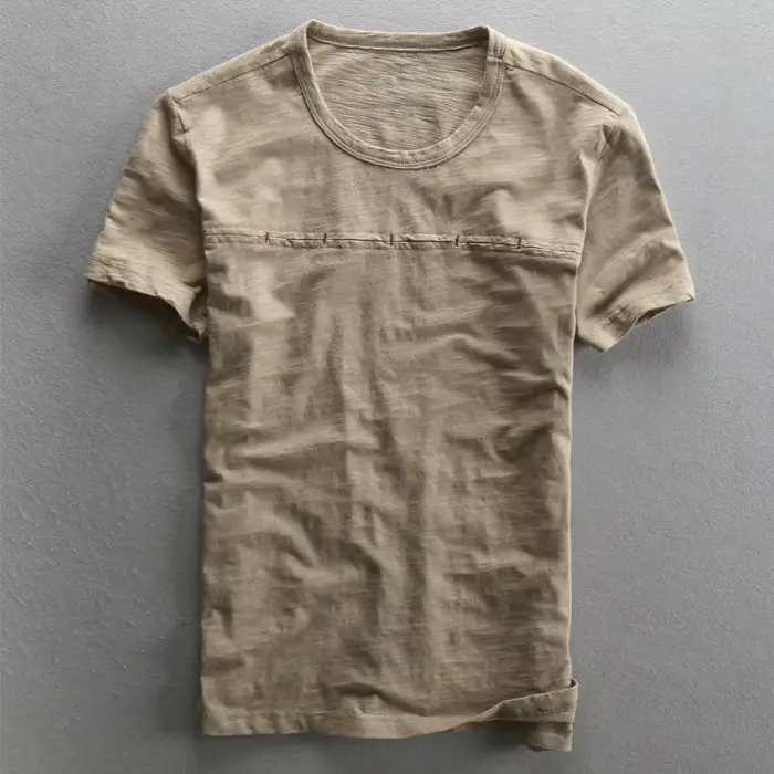 T-shirts à manches courtes pour hommes, rétro mode d'été en pur coton, hauts de couleur unie, décont