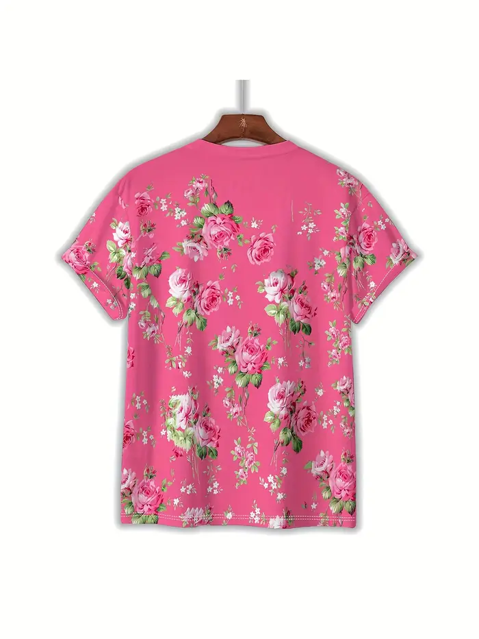 Tee-shirt pour femme – Graphique à motif floral rose