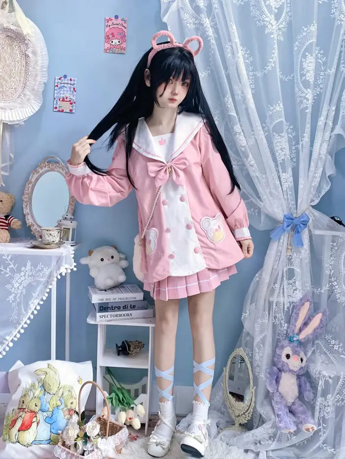 École japonaise fille mignon rose à manches longues femmes