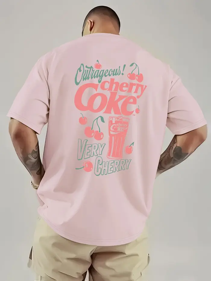 T-shirt Homme Été 2026 Imprimé Cerise et Café – Style Décontracté et Tendance, Streetwear Oversize A