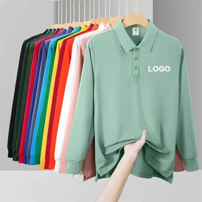 Polo Solide à Manches sulfavec Logo à Motif Personnalisé