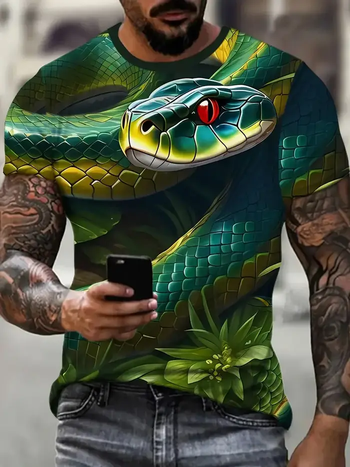 Mode 3D Serpent Imprimé T-Shirt pour Hommes Motif Animal Drôle Surdimensionné