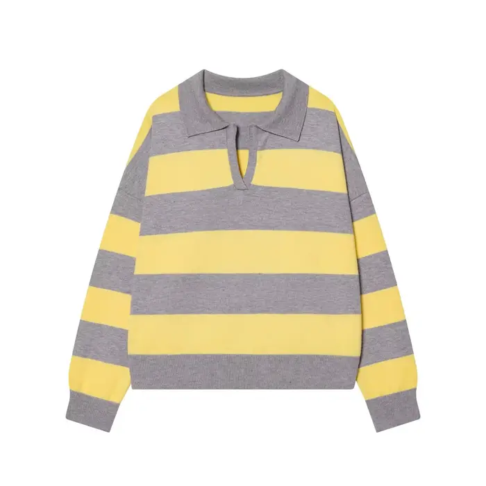 Nouvelle Arrivée Hiver – Pull Tricoté à Col Polo Rayé à Manches Longues – Style Décontracté Conforta