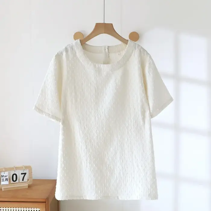 T-shirt texturé en gaze de coton crème pour femme