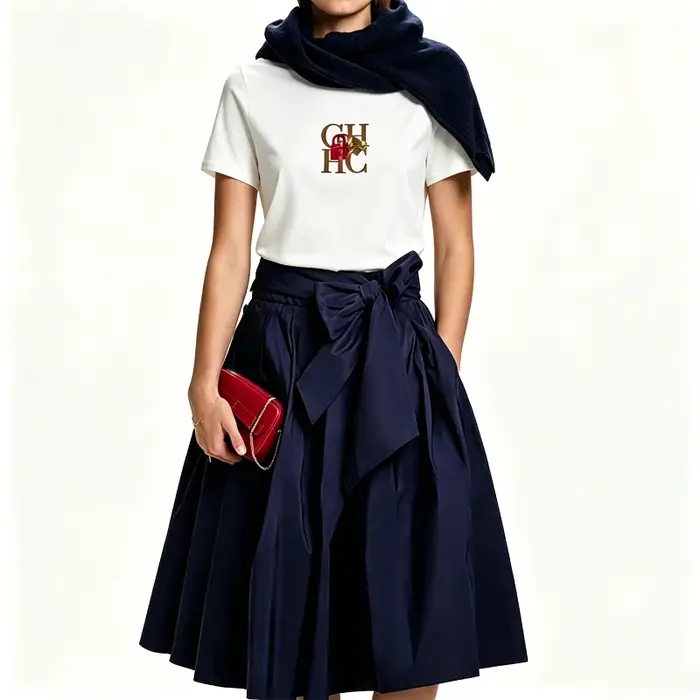 T-shirt col rond pour femme CH, broderie lettre, manches courtes, coton doux, coupe ajustée, tenue quotidienne, hauts décontractés et tendance