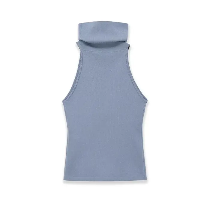 Débardeur bleu à col roulé sans manches et dos nu pour femme