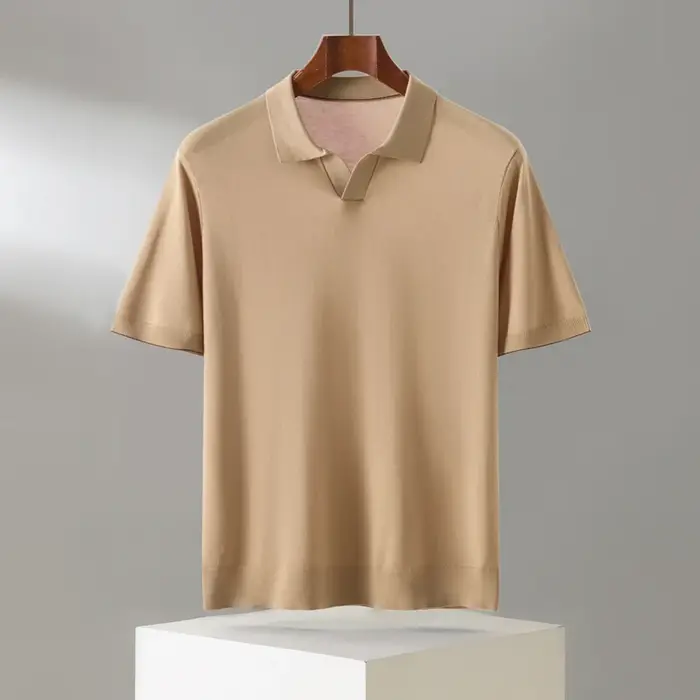 Été 100 Lyocell Tencel tricoté à manches courtes hommes couleur unie col POLO T-shirt avec demi