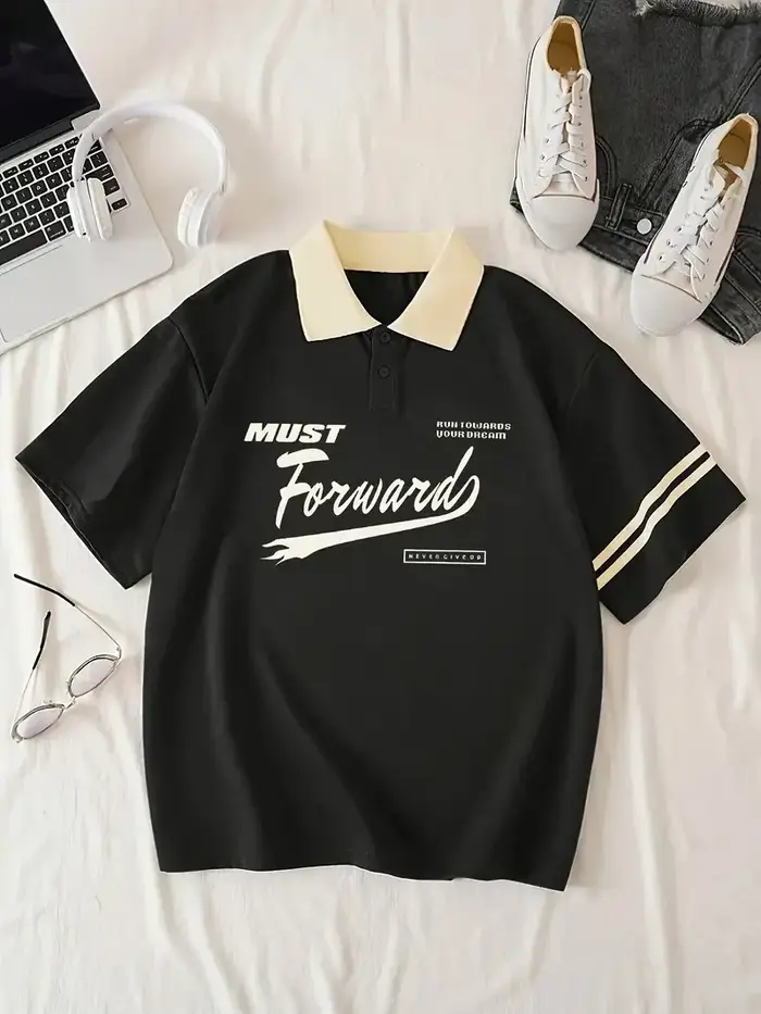 Polo de golf décontracté graphique Los Angeles 91, haut streetwear polyvalent à la mode à manches co