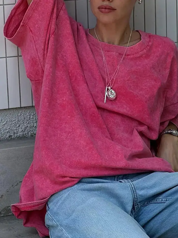 T-shirt surdimensionné en coton délavé pour femme