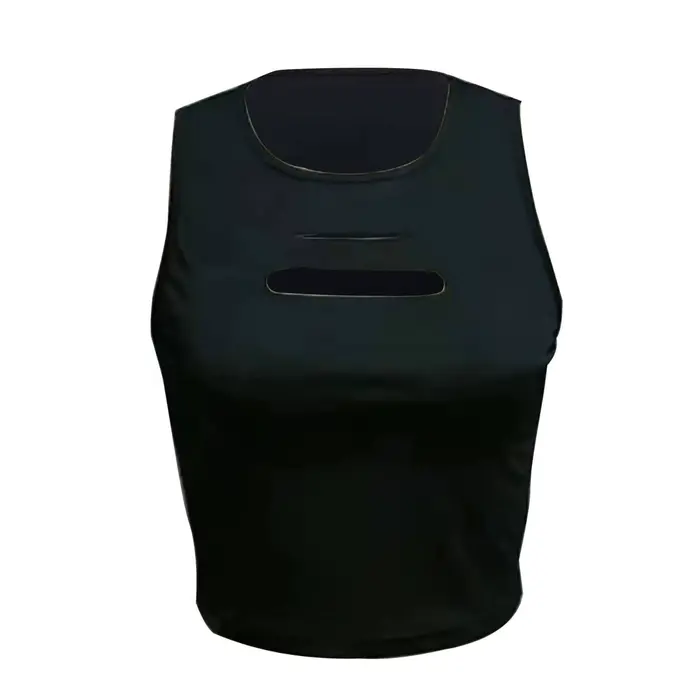 Débardeur Femme Printemps-Été Noir Col Rond Sans Manches avec Double Découpe Poitrine Coupe Slim Chi