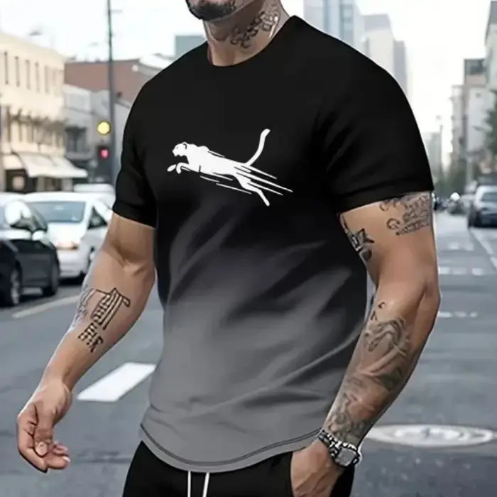Animal léopard impression 3d sport séchage rapide respirant hommes t-shirt rue décontracté mode ample Fitness course à manches courtes été