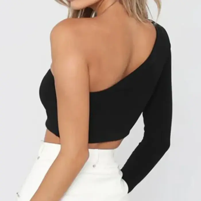 T-shirt manches simples pour femmes, sexy, décolleté oblique, pour filles