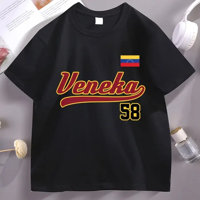 T-shirt Veneka Venezuela pour hommes et femmes, col rond, drapeau du Venezuela, style rétro baseball