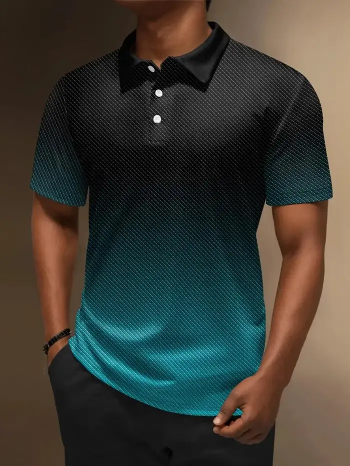Polo homme tendance décontracté 2026 – Polo imprimé 3D à rayures dégradées