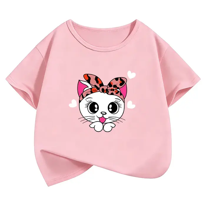 T-shirts décontractés pour enfants avec motif chat