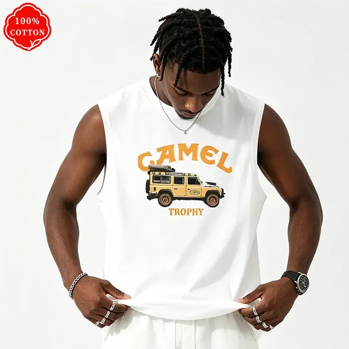 Débardeur Homme Oversize Imprimé Véhicule Classique Rallye Tout-Terrain 100% Coton Sans Manches Style Décontracté Ancien Temps Hauts d'Été - H21