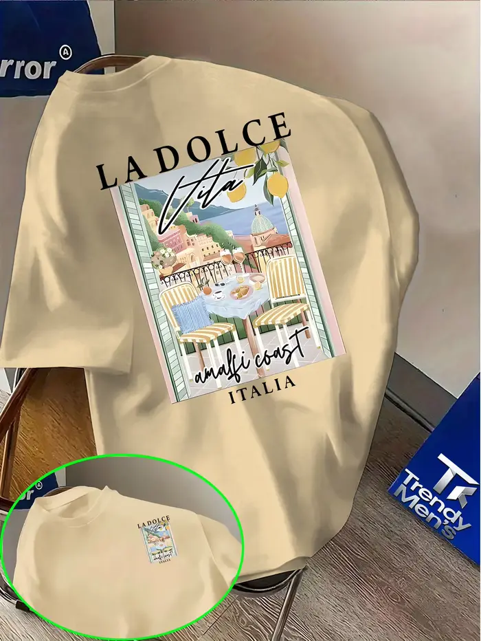 T-shirt pour homme en coton 100% avec imprimé La Dolce Vita Amalfi Coast