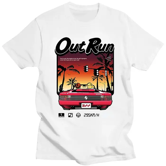 T-shirt vintage Out Run des années 90, chemises pour hommes, mode old school, tops d'arcade japonais, tee-shirt de jeu vidéo Outrun, chemises S-5XL