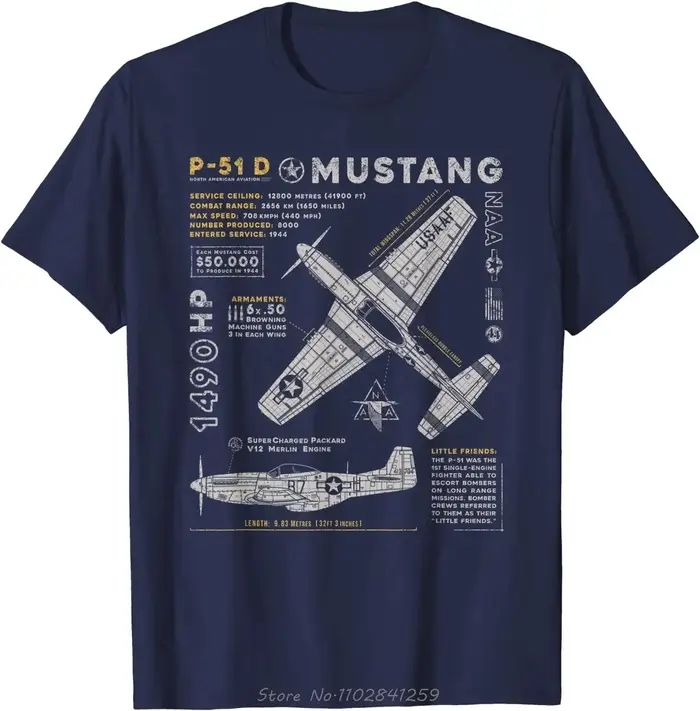 P-51 Mustang | Aviation nord-américaine Vintage avion de chasse T-shirt hommes vêtements mode décontracté