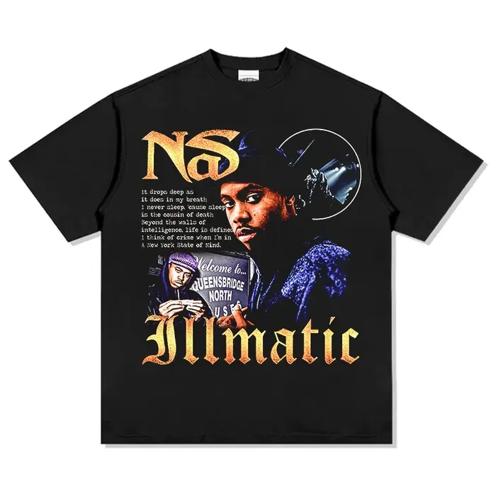 T-shirt graphique Nas Illmatic pour hommes et femmes, en coton surdimensionné, confortable, classique, mode rap, col rond, manches courtes