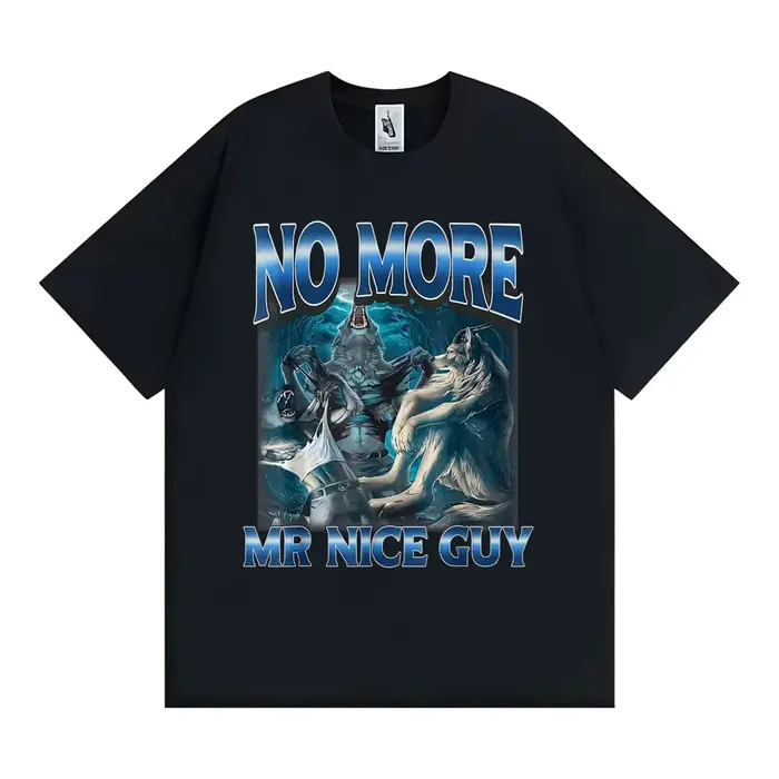 T-shirt Meme Alpha Wolf « Plus de Mr Nice Guy » – T-shirt drôle « Brainrot » – Mode féminine – Humou