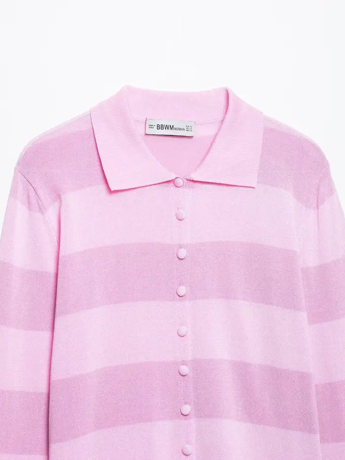 Polo d'été pour femme avec col en tricot rayé rose