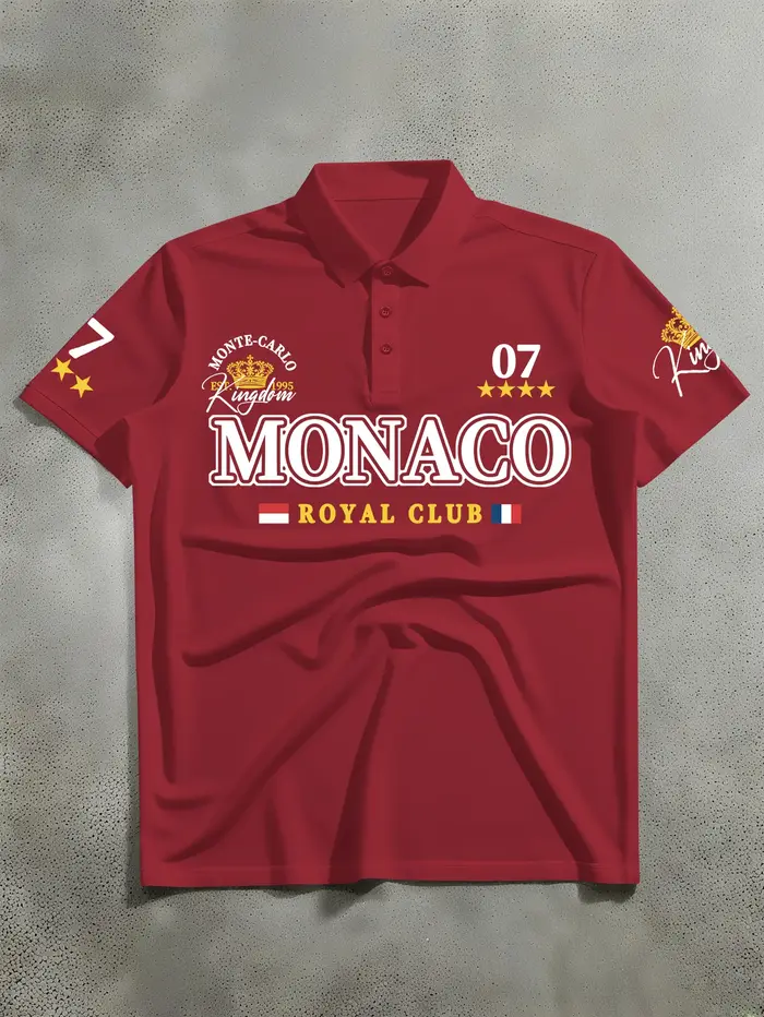 Polo imprimé pour homme style rétro américain Monaco Royal Club 07