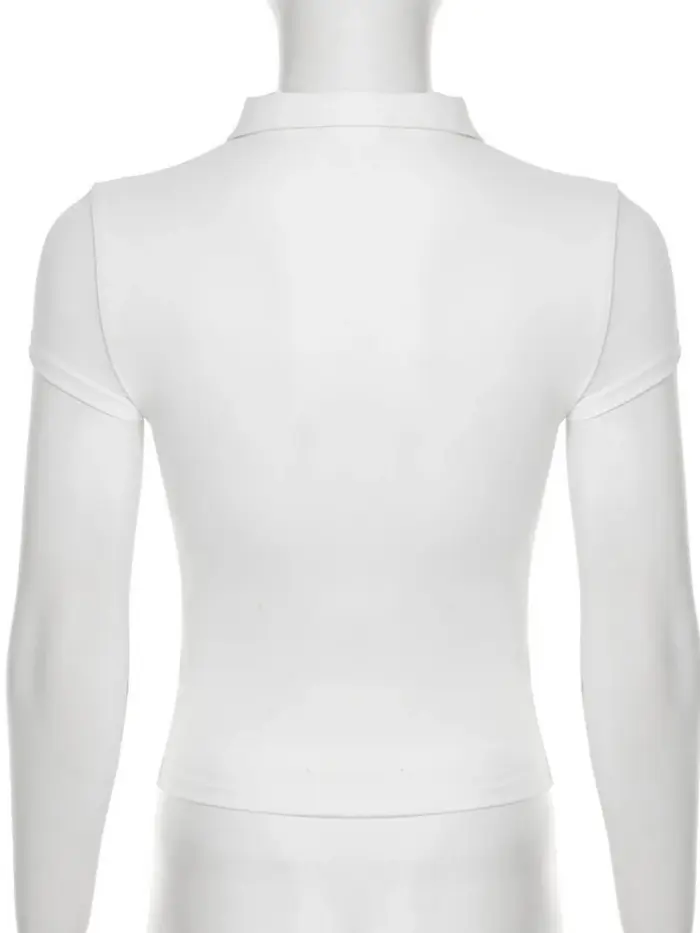 Col rabattu t-shirts pour femmes Streetwear à manches courtes haut court Y2k vêtements boutons t-shirt solide Camisetas mince Ropa Mujer