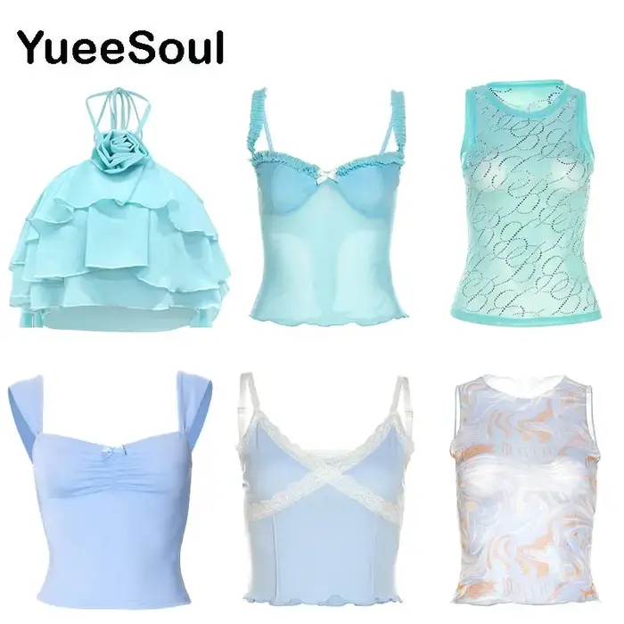 Haut court bleu Y2K pour femmes