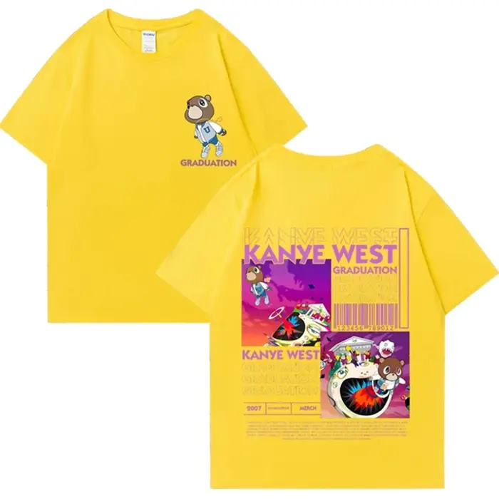 Kanye West Graduation Bear Double face imprimé t-shirt hommes femmes mode Hip Hop dessus frais à manches courtes unisexe T-shirts 72463