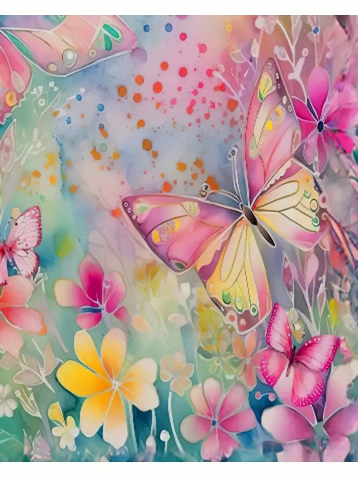 T-shirt pour femme - Motif papillon rose et aquarelle florale