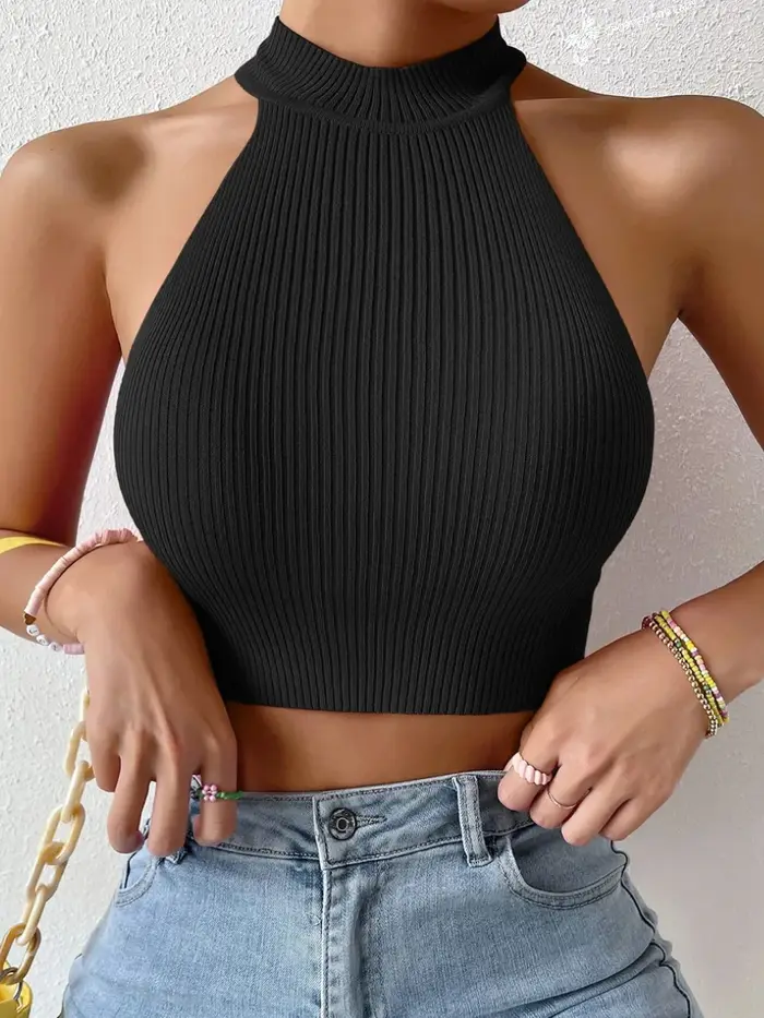 Corset sans manches en tricot pour femmes, mode d'été 2026, basique, décontracté, col licou, Crossfi
