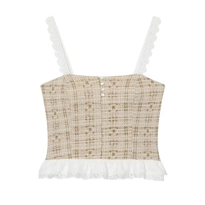Haut court à volants pour femme, débardeur dos nu texturé, camisole tube, haut de plage à bretelles 