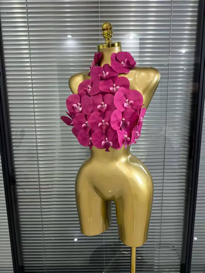 Rosered Orange femmes Sexy fleurs dos nu licou moulante hauts discothèque fête célébrer carnaval Festival de musique