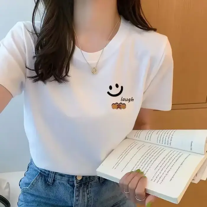 T-shirt blanc d'été femme à manches courtes étudiant Ulzzang polyvalent ample demi-manches T-shirt H