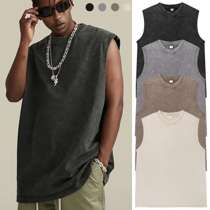 Débardeurs en coton délavé style vintage pour hommes et femmes – Idéaux pour la gym