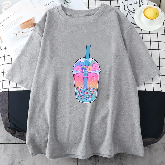 Boba Tea – T-shirt noir à manches courtes pour femme