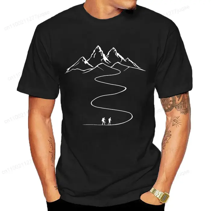 Montagnes chemin randonnée sentier courbes imprimé T-Shirt vêtements graphiques t-shirts hommes femmes