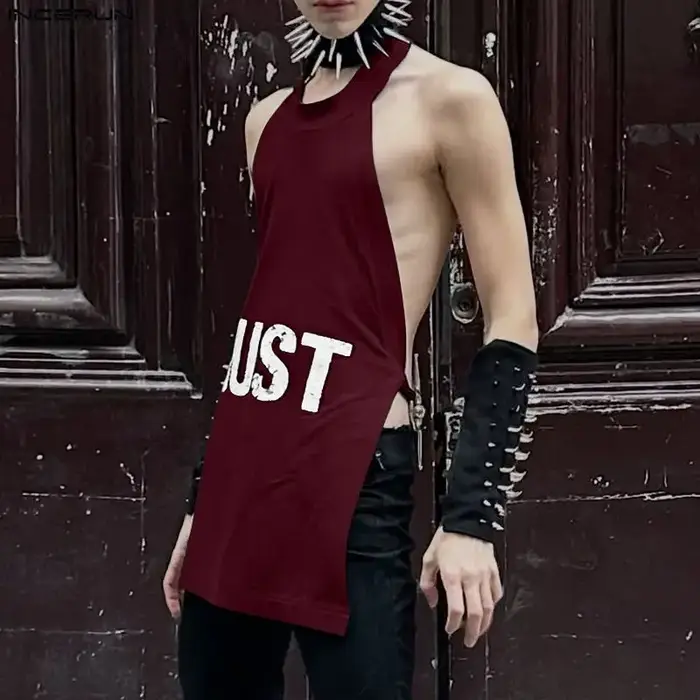 INCERUN – débardeurs imprimés pour hommes, sans manches, dos creux, gilets d'été sexy, streetwear, hauts à la mode pour hommes, à lacets
