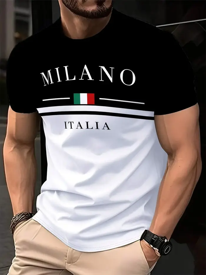 Italia Milano lettre motif 3D imprimé hommes t-shirts à manches courtes décontracté hauts