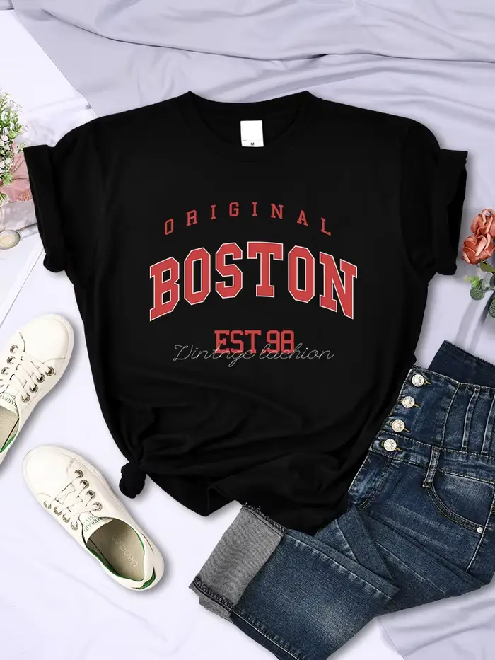 Original Boston Est.98 rue lettre t-shirt femmes été respirant